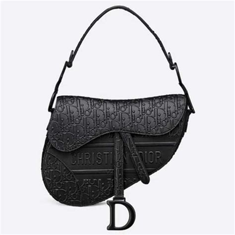 Saddle Bag with Strap Black Dior Oblique Embossed Calfskin